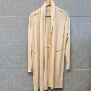Elie Tahari Cream Open-Front Long Cardigan